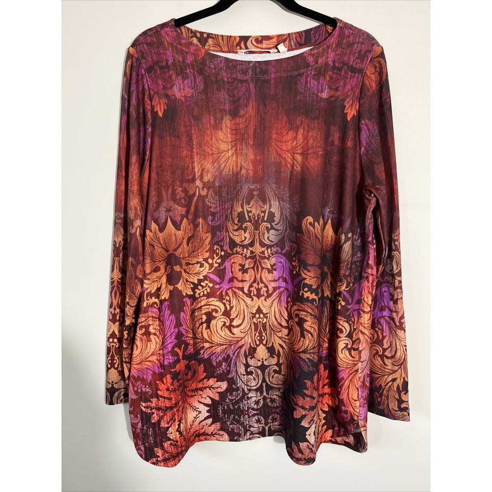 Beautiful Soft Surroundings Women's Long Sleeve Blouse Top Shirt Warm Floral